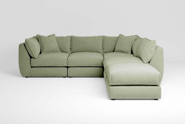 Utopia - 4 Piece Open End with Footstool - Rearrangeable Modular Sofa, Brushed Wool Feel / Sage / Casual Trim - image 1