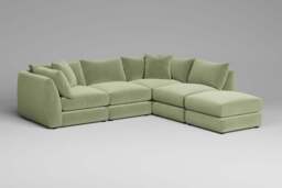 Utopia - 4 Piece Open End with Footstool - Rearrangeable Modular Sofa, Brushed Wool Feel / Sage / Casual Trim - thumbnail 4