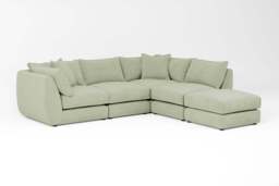 Utopia - 4 Piece Open End with Footstool - Rearrangeable Modular Sofa, Brushed Wool Feel / Sage / Casual Trim - thumbnail 2