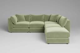 Utopia - 4 Piece Open End with Footstool - Rearrangeable Modular Sofa, Brushed Wool Feel / Sage / Casual Trim - thumbnail 5