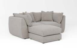 Utopia - 2 Piece with Footstool - Rearrangeable Modular Sofa, Boucle / Mink / Tailored Trim - thumbnail 4