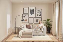 Utopia - 2 Piece with Footstool - Rearrangeable Modular Sofa, Boucle / Mink / Tailored Trim - thumbnail 2