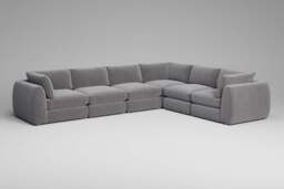 Zen - 6 Piece Corner - Rearrangeable Modular Sofa, Brushed Wool Feel / Pewter / Full-Width Back Cushions - thumbnail 5