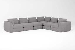 Zen - 6 Piece Corner - Rearrangeable Modular Sofa, Brushed Wool Feel / Pewter / Full-Width Back Cushions - thumbnail 3