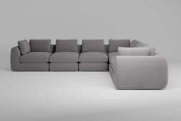 Zen - 6 Piece Corner - Rearrangeable Modular Sofa, Brushed Wool Feel / Pewter / Full-Width Back Cushions - thumbnail 2