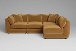 Utopia - 4 Piece Open End - Rearrangeable Modular Sofa, Luxe Woven Velvet / Old Gold / Casual Trim