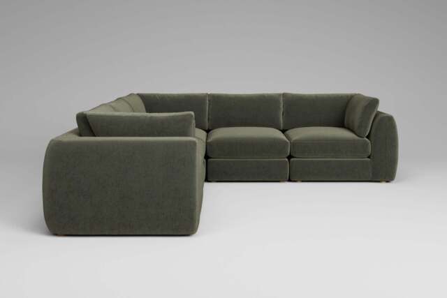 Zen - 5 Piece Corner - Rearrangeable Modular Sofa, Luxe Woven Velvet / Pine / Full-Width Back Cushions - image 1