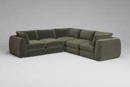Zen - 5 Piece Corner - Rearrangeable Modular Sofa, Luxe Woven Velvet / Pine / Full-Width Back Cushions - thumbnail 5