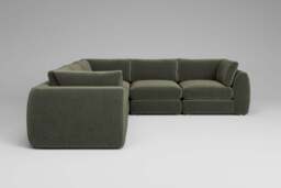 Zen - 5 Piece Corner - Rearrangeable Modular Sofa, Luxe Woven Velvet / Pine / Full-Width Back Cushions