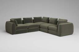 Zen - 5 Piece Corner - Rearrangeable Modular Sofa, Luxe Woven Velvet / Pine / Full-Width Back Cushions - thumbnail 3