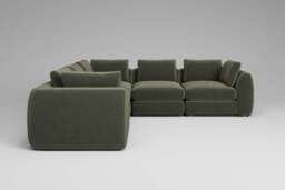 Zen - 5 Piece Corner - Rearrangeable Modular Sofa, Luxe Woven Velvet / Pine / Full-Width Back Cushions - thumbnail 2