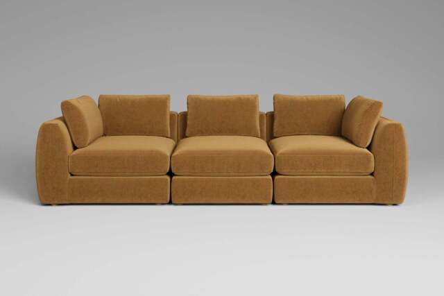 Zen - 3 Piece - Rearrangeable Modular Sofa, Luxe Woven Velvet / Old Gold / Standard Back Cushions
