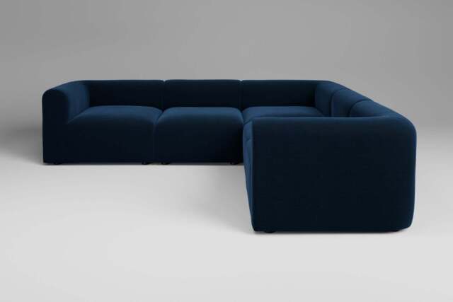 Aura - 5 Piece Corner - Rearrangeable Modular Sofa, Soft Touch Velvet / Royal Blue