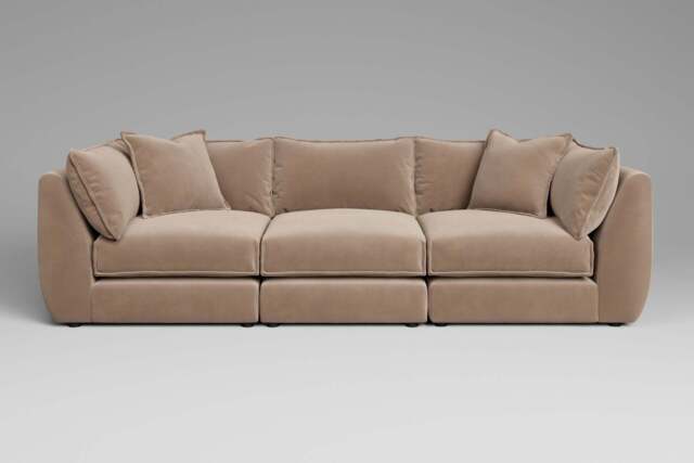 Utopia - 3 Piece - Rearrangeable Modular Sofa, Soft Touch Velvet / Soft Mink / Casual Trim - image 1
