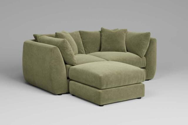 Utopia - 2 Piece with Footstool - Rearrangeable Modular Sofa, Cotton Blend / Jade / Tailored Trim - image 1