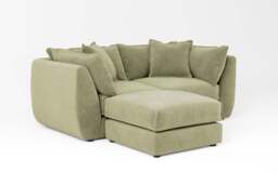 Utopia - 2 Piece with Footstool - Rearrangeable Modular Sofa, Cotton Blend / Jade / Tailored Trim - thumbnail 5