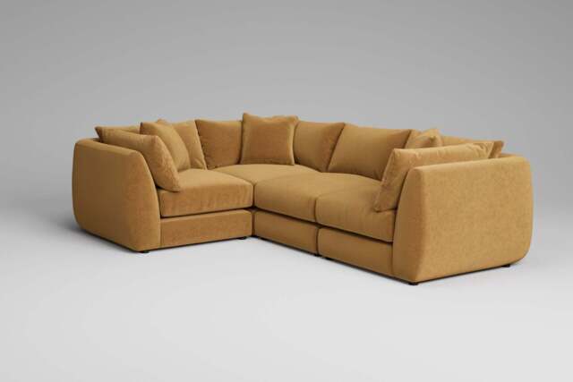 Utopia - 4 Piece - Rearrangeable Modular Sofa, Luxe Woven Velvet / Old Gold / Tailored Trim