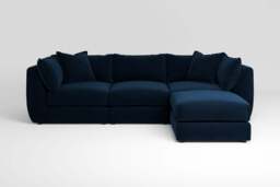 Utopia - 3 Piece with Footstool - Rearrangeable Modular Sofa, Soft Touch Velvet / Midnight Blue / Casual Trim