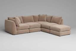Utopia - 4 Piece Open End with Footstool - Rearrangeable Modular Sofa, Soft Touch Velvet / Soft Mink / Casual Trim - thumbnail 3