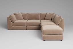 Utopia - 4 Piece Open End with Footstool - Rearrangeable Modular Sofa, Soft Touch Velvet / Soft Mink / Casual Trim - thumbnail 1