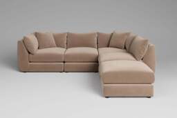 Utopia - 4 Piece Open End with Footstool - Rearrangeable Modular Sofa, Soft Touch Velvet / Soft Mink / Casual Trim - thumbnail 5