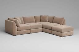 Utopia - 4 Piece Open End with Footstool - Rearrangeable Modular Sofa, Soft Touch Velvet / Soft Mink / Casual Trim - thumbnail 4