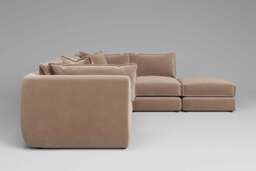 Utopia - 4 Piece Open End with Footstool - Rearrangeable Modular Sofa, Soft Touch Velvet / Soft Mink / Casual Trim - thumbnail 2