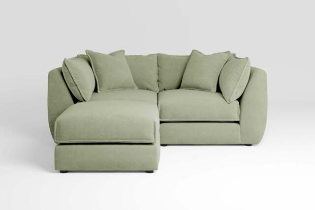 Utopia - 2 Piece with Footstool - Rearrangeable Modular Sofa, Brushed Wool Feel / Sage / Casual Trim - image 1