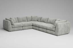 Utopia - 6 Piece - Rearrangeable Modular Sofa, Soft Woven Chenille / Pure / Tailored Trim