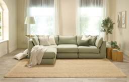 Utopia - 3 Piece with Footstool - Rearrangeable Modular Sofa, Cotton Blend / Jade / Casual Trim - thumbnail 2