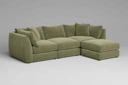 Utopia - 3 Piece with Footstool - Rearrangeable Modular Sofa, Cotton Blend / Jade / Casual Trim - thumbnail 6