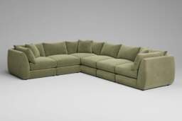 Utopia - 6 Piece - Rearrangeable Modular Sofa, Cotton Blend / Jade / Casual Trim - thumbnail 4