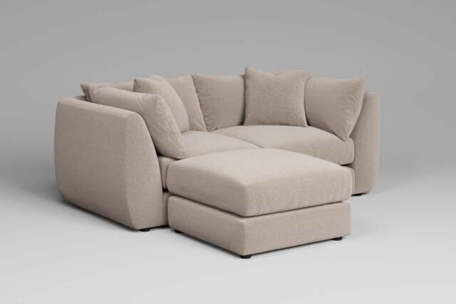 Utopia - 2 Piece with Footstool - Rearrangeable Modular Sofa, Basket Weave / Sand / Tailored Trim - image 1