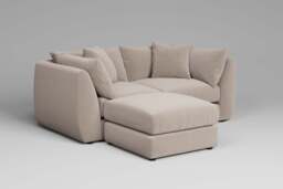 Utopia - 2 Piece with Footstool - Rearrangeable Modular Sofa, Basket Weave / Sand / Tailored Trim