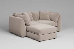 Utopia - 2 Piece with Footstool - Rearrangeable Modular Sofa, Basket Weave / Sand / Tailored Trim - thumbnail 3