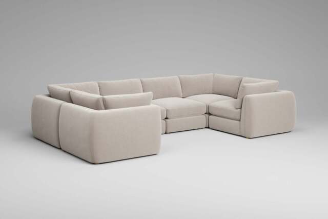 Zen - 6 Piece U Shape - Rearrangeable Modular Sofa, Plush Chenille / Chalk / Full-Width Back Cushions - image 1
