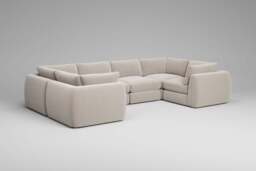 Zen - 6 Piece U Shape - Rearrangeable Modular Sofa, Plush Chenille / Chalk / Full-Width Back Cushions - thumbnail 1