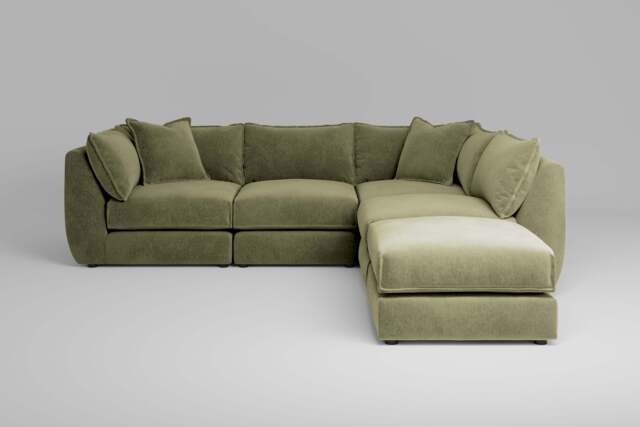 Utopia - 4 Piece Open End with Footstool - Rearrangeable Modular Sofa, Cotton Blend / Jade / Casual Trim - image 1
