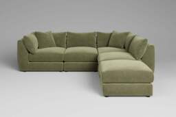 Utopia - 4 Piece Open End with Footstool - Rearrangeable Modular Sofa, Cotton Blend / Jade / Casual Trim - thumbnail 5
