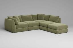 Utopia - 4 Piece Open End with Footstool - Rearrangeable Modular Sofa, Cotton Blend / Jade / Casual Trim - thumbnail 4