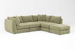 Utopia - 4 Piece Open End with Footstool - Rearrangeable Modular Sofa, Cotton Blend / Jade / Casual Trim - thumbnail 2