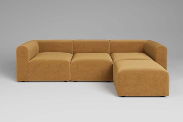 Aura - 3 Piece with Footstool - Rearrangeable Modular Sofa, Luxe Woven Velvet / Old Gold