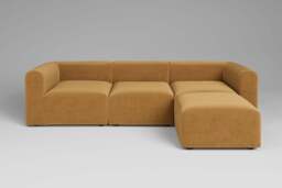 Aura - 3 Piece with Footstool - Rearrangeable Modular Sofa, Luxe Woven Velvet / Old Gold