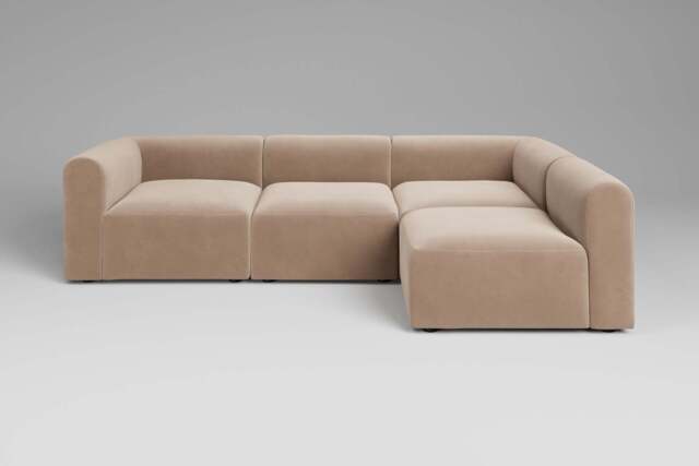 Aura - 4 Piece Open End - Rearrangeable Modular Sofa, Soft Touch Velvet / Soft Mink - image 1