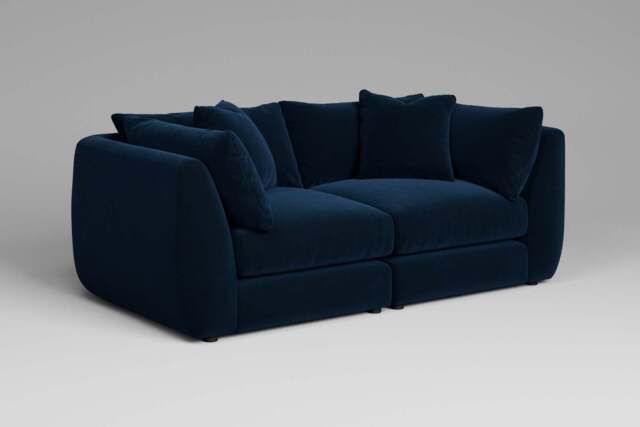 Utopia - 2 Piece - Rearrangeable Modular Sofa, Soft Touch Velvet / Royal Blue / Tailored Trim