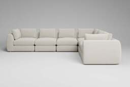 Zen - 6 Piece Corner - Rearrangeable Modular Sofa, Luxe Woven Velvet / Snow / Standard Back Cushions - thumbnail 1