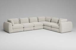 Zen - 6 Piece Corner - Rearrangeable Modular Sofa, Luxe Woven Velvet / Snow / Standard Back Cushions - thumbnail 2