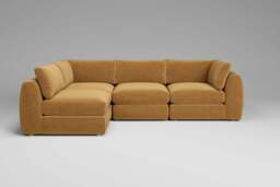 Zen - 4 Piece Corner - Rearrangeable Modular Sofa, Luxe Woven Velvet / Old Gold / Full-Width Back Cushions