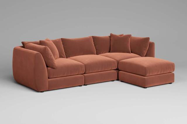 Utopia - 3 Piece with Footstool - Rearrangeable Modular Sofa, Soft Touch Velvet / Cinnamon / Tailored Trim - image 1