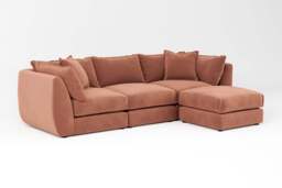 Utopia - 3 Piece with Footstool - Rearrangeable Modular Sofa, Soft Touch Velvet / Cinnamon / Tailored Trim - thumbnail 3